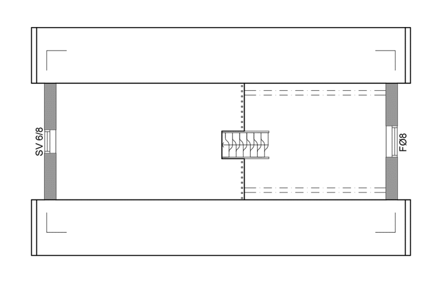 Planritning loftplan fritidshus med loft 34 kvm Agö 35-41 spegelvänd