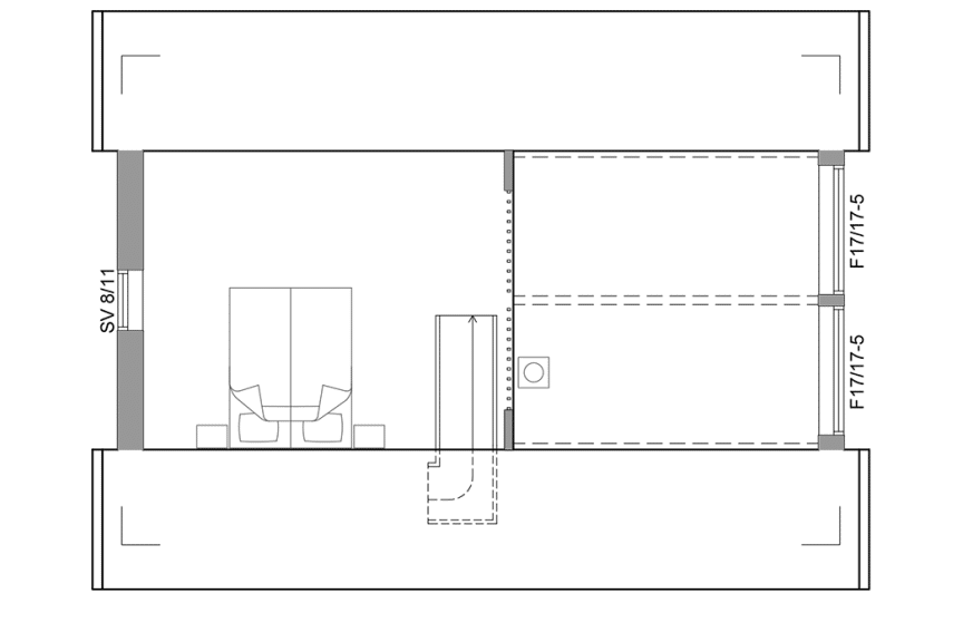 Planritning loftplan fritidshus med loft 50 kvm Agö 35-60 spegelvänd