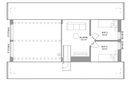 Planritning loftplan fritidshus med loft 90 kvm Agö 40-83