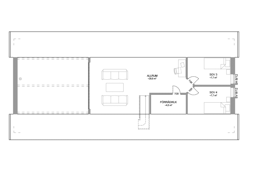 Planritning Alster 35-136 FHV lofthus 162 kvm loftplan spegelvänd