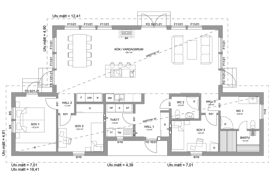 Planritning fritidshus enplanshus 125 kvm Attityd 146