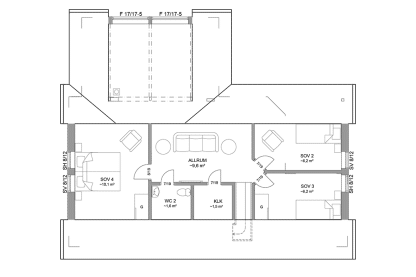 Planritning loftplan fritidshus med loft vinkelhus 130 kvm Blidö 35-115 FHV