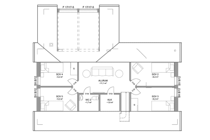 Planritning loftplan fritidshus med loft vinkelhus 130 kvm Blidö 40-115