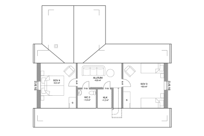 Planritning loftplan fritidshus med loft vinkelhus 102 kvm Blidö 40-93