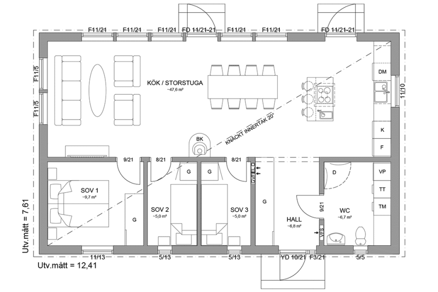 Planritning fritidshus enplanshus 84 kvm Gotland 27-95