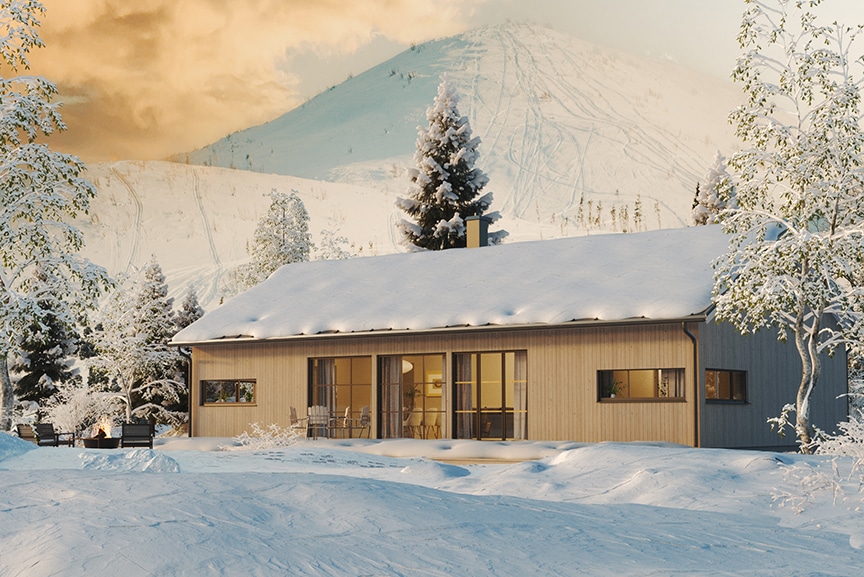 Järvsö 121B, modern fjällstuga 105 kvm i vintrig fjällmiljö