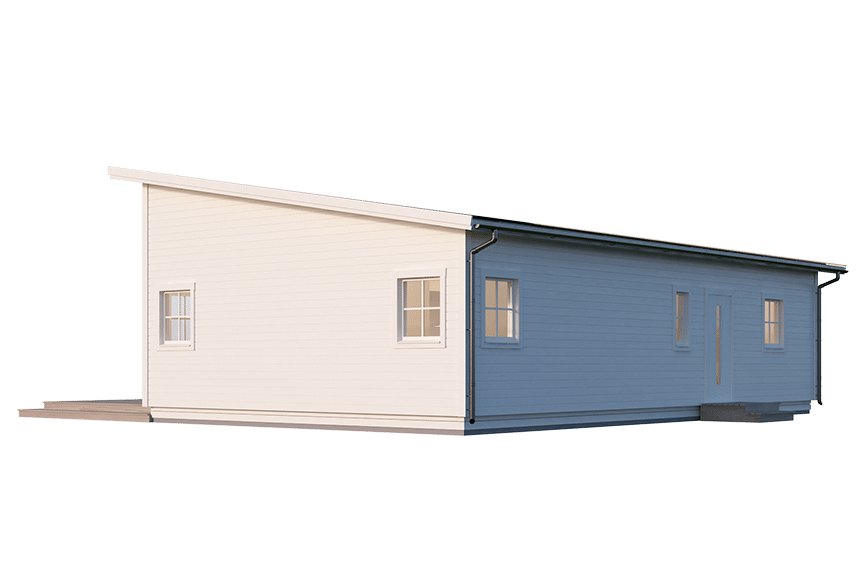 Trend 112, modernt fritidshus med vinkel och pulpettak 99 kvm