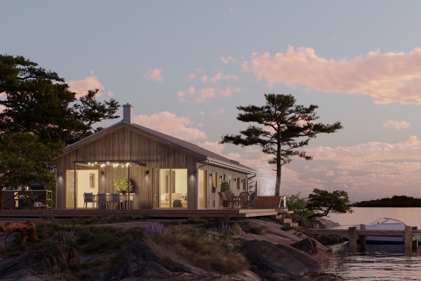 Alster 23-117, enplans ladhus i skärgårdsmiljö 105 kvm