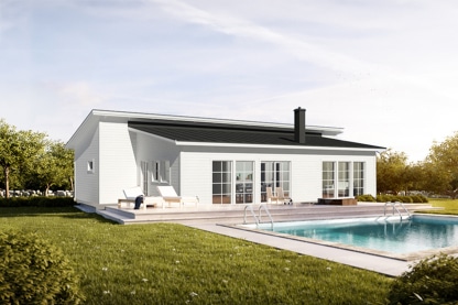 Husserien Attityd - moderna enplans fritidshus med pulpettak