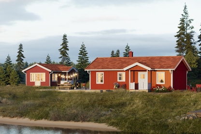 Husserien Dalarö - fritidshus enplans och lofthus inspirerade av det svenska torpet