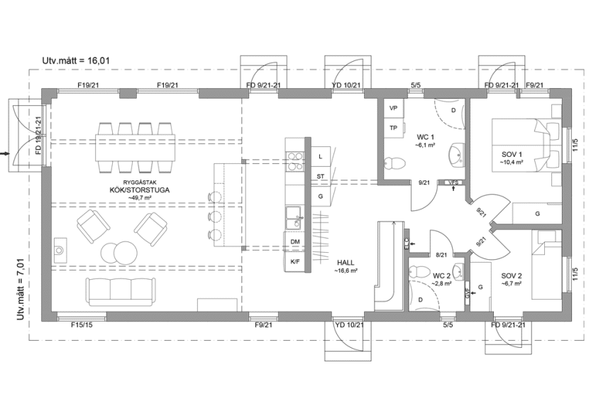 Planritning entreplan Alster 35-112 FHV, lofthus 128 kvm